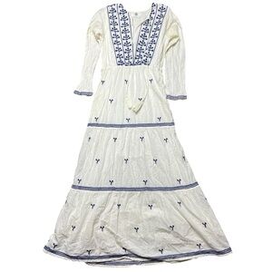 Pomegranate Embroidered Tassel Dress Cottage Core Size S Gauzy Boho Western